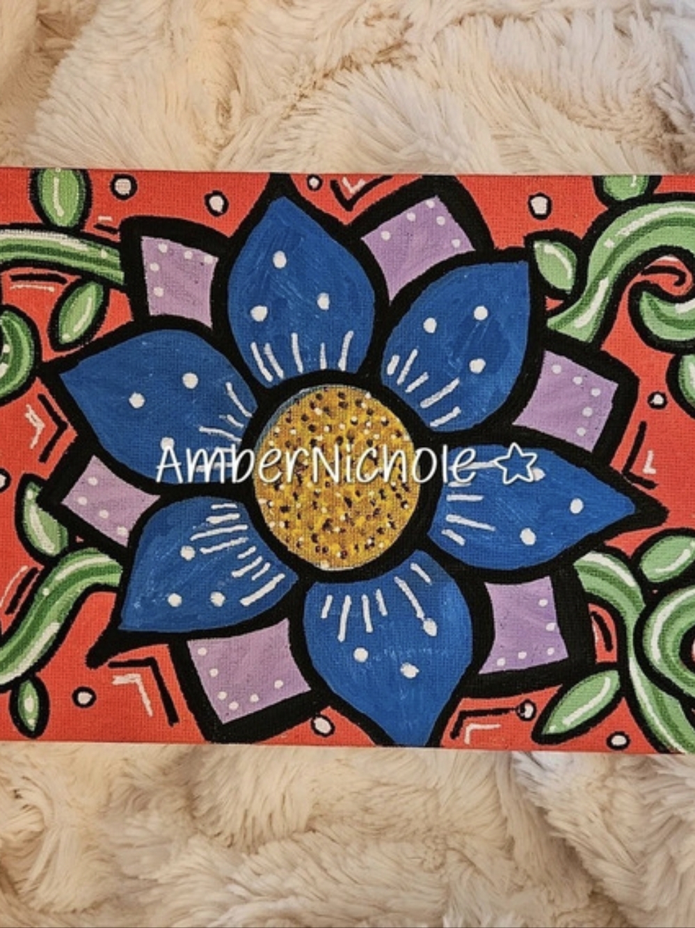 Hand-Painted✨️Floral Artwork in Red & Blue